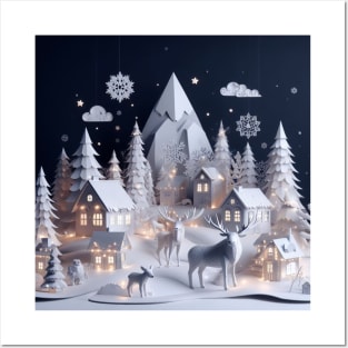 Delightful Paper Art Style Winter Wildlife Scene Posters and Art